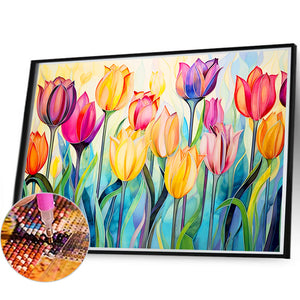 Glass Tulip Field 60*40CM (canvas) Full Round Drill Diamond Painting