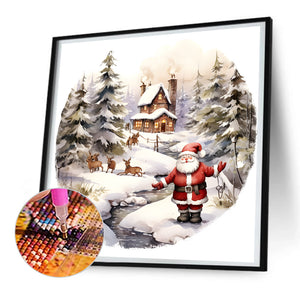 Santa In The Snow 30*30CM (canvas) Full Round Drill Diamond Painting