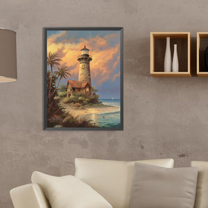 Lighthouse And Windmill 30*40CM (canvas) Full Round Drill Diamond Painting