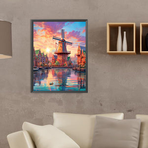 Lighthouse And Windmill 30*40CM (canvas) Full Round Drill Diamond Painting