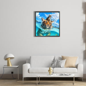 Swimming Tiger 30*30CM (canvas) Full Round Drill Diamond Painting