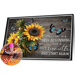 Sunflower Calligraphy And Painting 40*30CM (canvas) Full Square AB Drill Diamond Painting