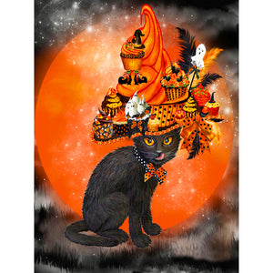 Halloween Cat 30*40CM (canvas) Full Round Drill Diamond Painting