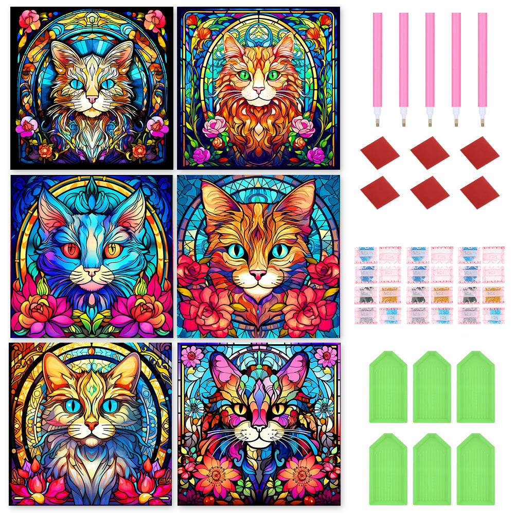 Glass Cat 30*30CM (canvas) Full Round Drill Diamond Painting