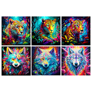 Leopard And Wolf 30*30CM (canvas) Full Round Drill Diamond Painting