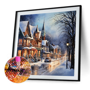 Winter Snow Street 40*40CM (canvas) Full Round Drill Diamond Painting