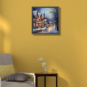 Winter Snow Street 40*40CM (canvas) Full Round Drill Diamond Painting