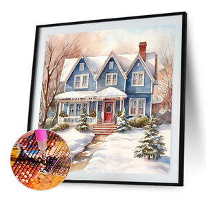 Winter Snow Street 40*40CM (canvas) Full Round Drill Diamond Painting