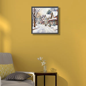 Winter Snow Street 40*40CM (canvas) Full Round Drill Diamond Painting