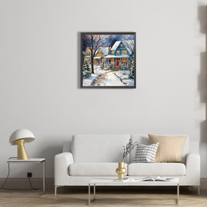 Winter Snow Street 40*40CM (canvas) Full Round Drill Diamond Painting