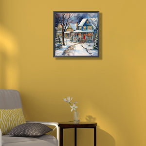 Winter Snow Street 40*40CM (canvas) Full Round Drill Diamond Painting