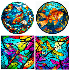 Glass Dragonfly And Koi Carp 30*30CM (canvas) Full Round Drill Diamond Painting