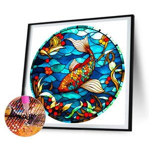 Glass Dragonfly And Koi Carp 30*30CM (canvas) Full Round Drill Diamond Painting