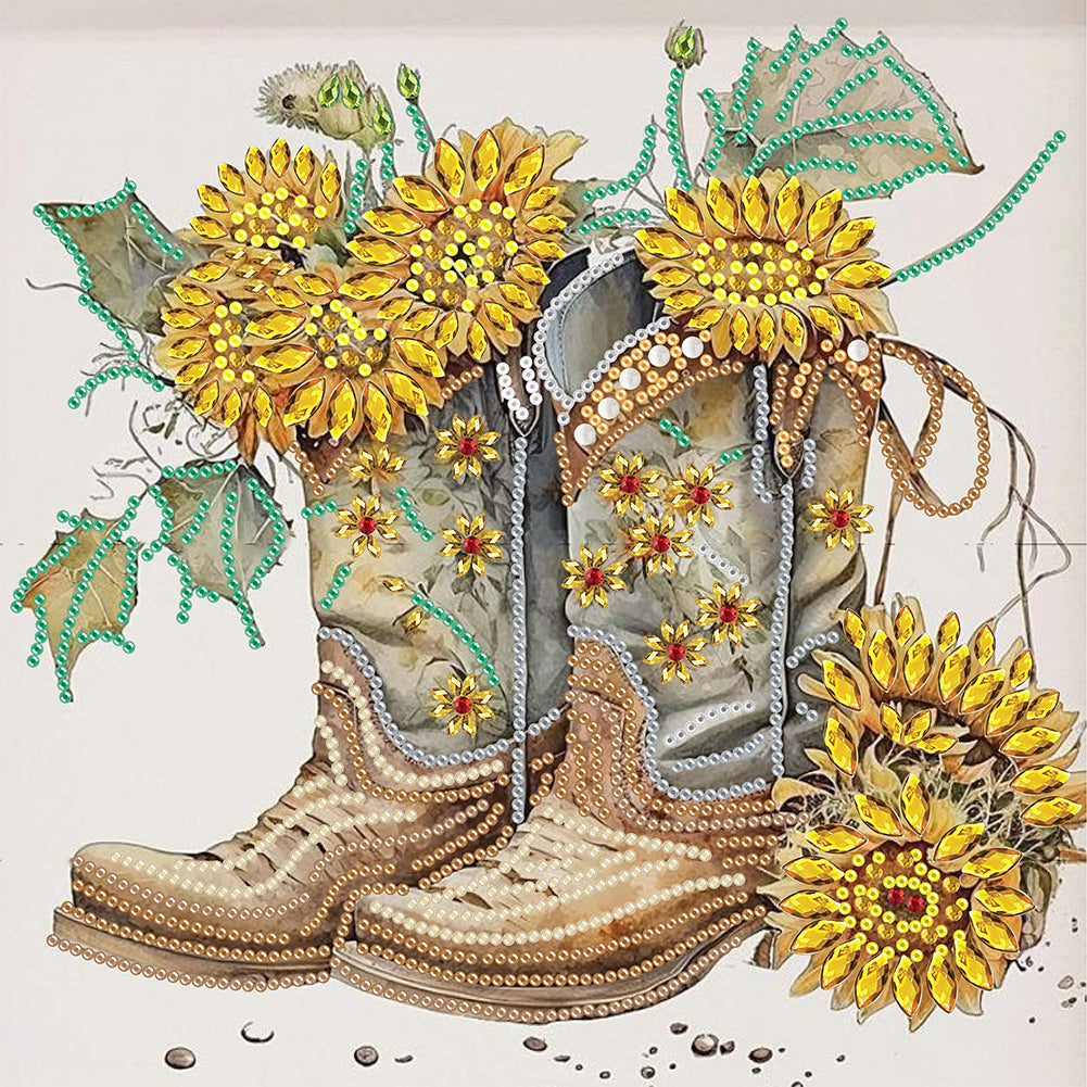 Sunflower Boots 30*30CM (canvas) Partial Special-Shaped Drill Diamond Painting