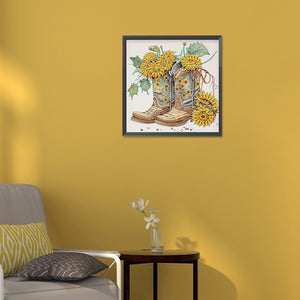 Sunflower Boots 30*30CM (canvas) Partial Special-Shaped Drill Diamond Painting