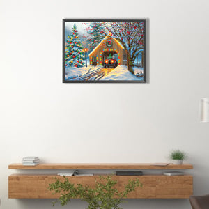 Rustic Christmas Cottage 40*30CM (canvas) Full Square Drill Diamond Painting