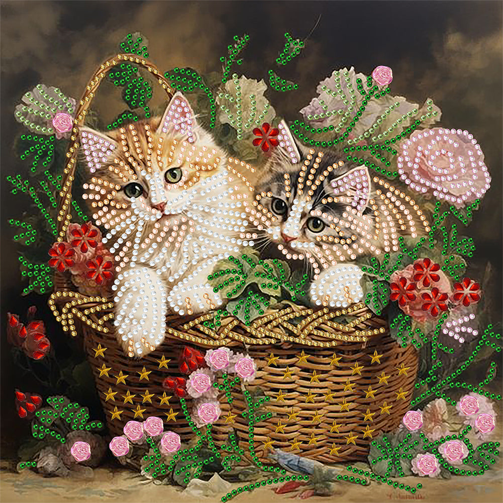 Flowers And Cats 30*30CM (canvas) Partial Special-Shaped Drill Diamond Painting