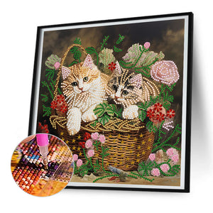 Flowers And Cats 30*30CM (canvas) Partial Special-Shaped Drill Diamond Painting