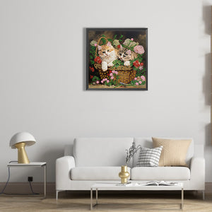 Flowers And Cats 30*30CM (canvas) Partial Special-Shaped Drill Diamond Painting