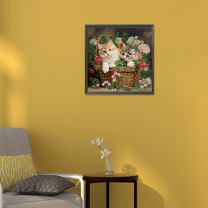 Flowers And Cats 30*30CM (canvas) Partial Special-Shaped Drill Diamond Painting