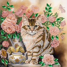 Load image into Gallery viewer, Flowers And Cats 30*30CM (canvas) Partial Special-Shaped Drill Diamond Painting
