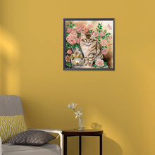 Load image into Gallery viewer, Flowers And Cats 30*30CM (canvas) Partial Special-Shaped Drill Diamond Painting
