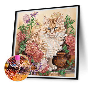 Flowers And Cats 30*30CM (canvas) Partial Special-Shaped Drill Diamond Painting