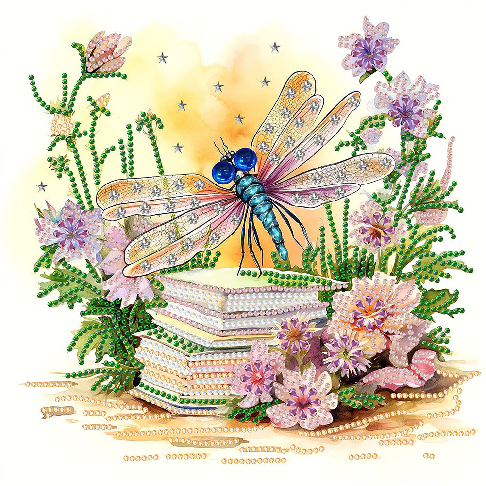 Flowers And Dragonflies 30*30CM (canvas) Partial Special-Shaped Drill Diamond Painting