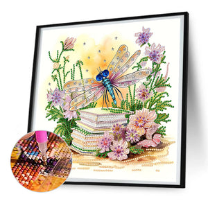 Flowers And Dragonflies 30*30CM (canvas) Partial Special-Shaped Drill Diamond Painting