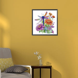 Flowers And Dragonflies 30*30CM (canvas) Partial Special-Shaped Drill Diamond Painting