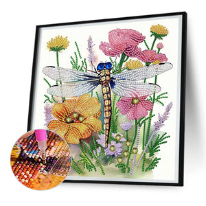 Flowers And Dragonflies 30*30CM (canvas) Partial Special-Shaped Drill Diamond Painting