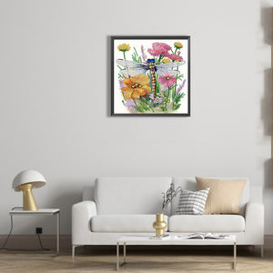 Flowers And Dragonflies 30*30CM (canvas) Partial Special-Shaped Drill Diamond Painting