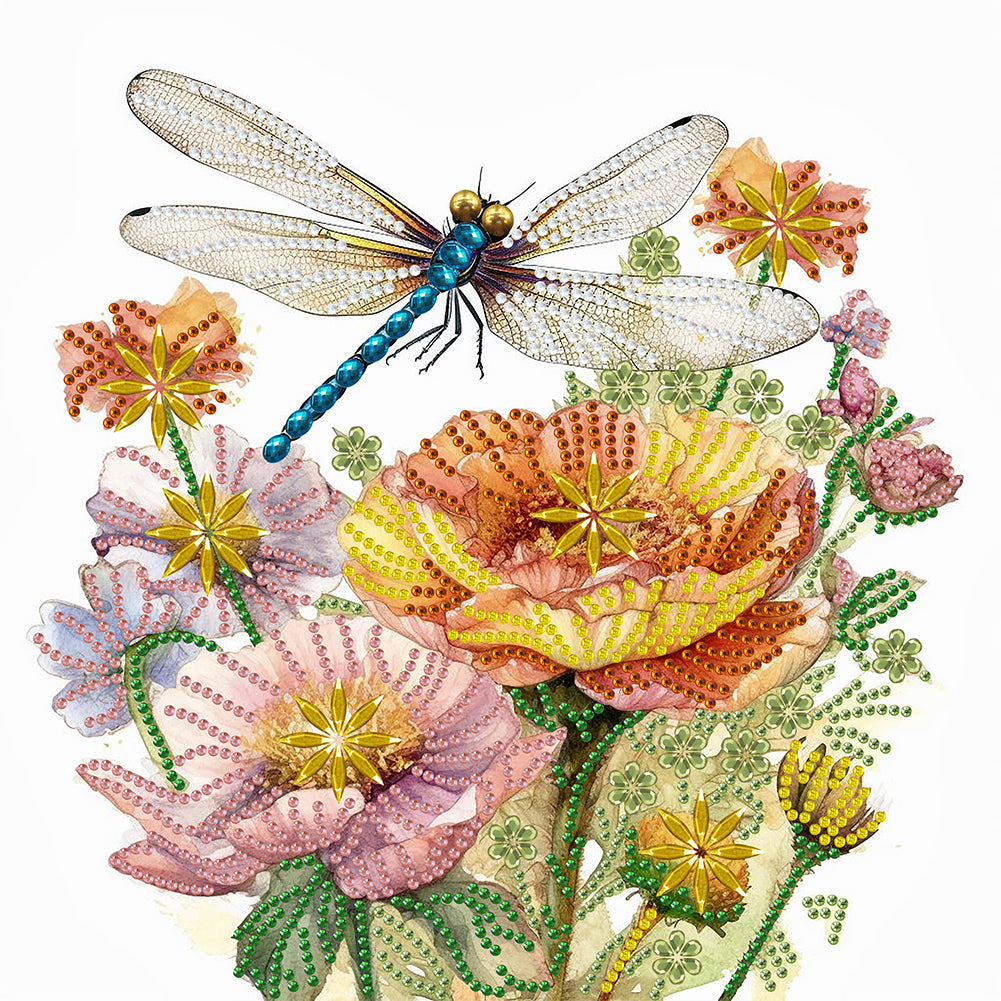 Flowers And Dragonflies 30*30CM (canvas) Partial Special-Shaped Drill Diamond Painting