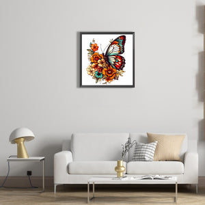 Butterfly On Flower Bush 40*40CM (canvas) Full Round Drill Diamond Painting