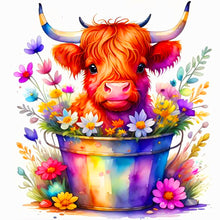 Load image into Gallery viewer, Cow In Flower Bucket 40*40CM (canvas) Full Round Drill Diamond Painting
