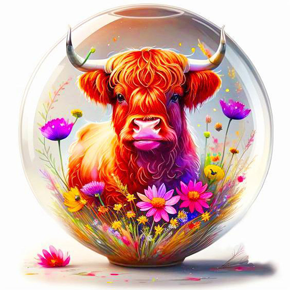 The Cow In The Flower Crystal 40*40CM (canvas) Full Round Drill Diamond Painting