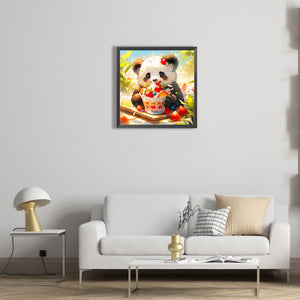 Ai Panda Eating Cake 40*40CM (canvas) Full Round Drill Diamond Painting