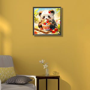 Ai Panda Eating Cake 40*40CM (canvas) Full Round Drill Diamond Painting