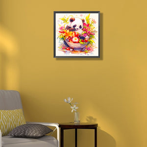 Ai Panda Eating Salad 40*40CM (canvas) Full Round Drill Diamond Painting