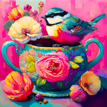 Load image into Gallery viewer, The Bird On The Teacup¡¤Rose Red 40*40CM (canvas) Full Round Drill Diamond Painting
