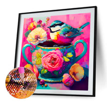 Load image into Gallery viewer, The Bird On The Teacup¡¤Rose Red 40*40CM (canvas) Full Round Drill Diamond Painting
