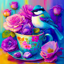 Load image into Gallery viewer, The Bird On The Teacup¡¤Purple Blue 40*40CM (canvas) Full Round Drill Diamond Painting
