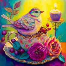 Load image into Gallery viewer, The Bird On The Teacup¡¤Yellow Green 40*40CM (canvas) Full Round Drill Diamond Painting
