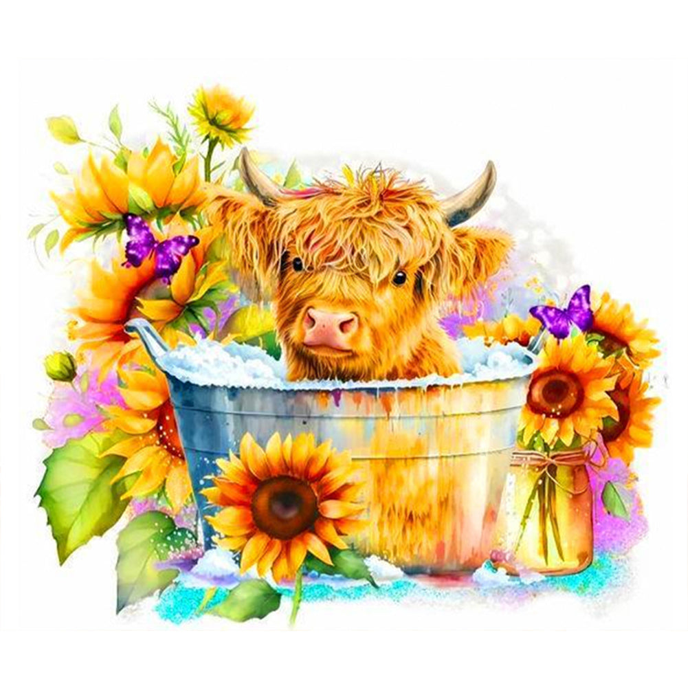 Cow And Sunflower 60*50CM (canvas) Full Round Drill Diamond Painting