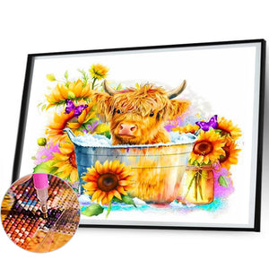 Cow And Sunflower 60*50CM (canvas) Full Round Drill Diamond Painting