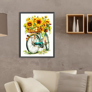 Sunflowers And Bicycles 30*40CM (canvas) Full Round Drill Diamond Painting