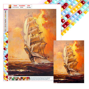 Sea Sailing Boat 30*40CM (canvas) Full Square Drill Diamond Painting