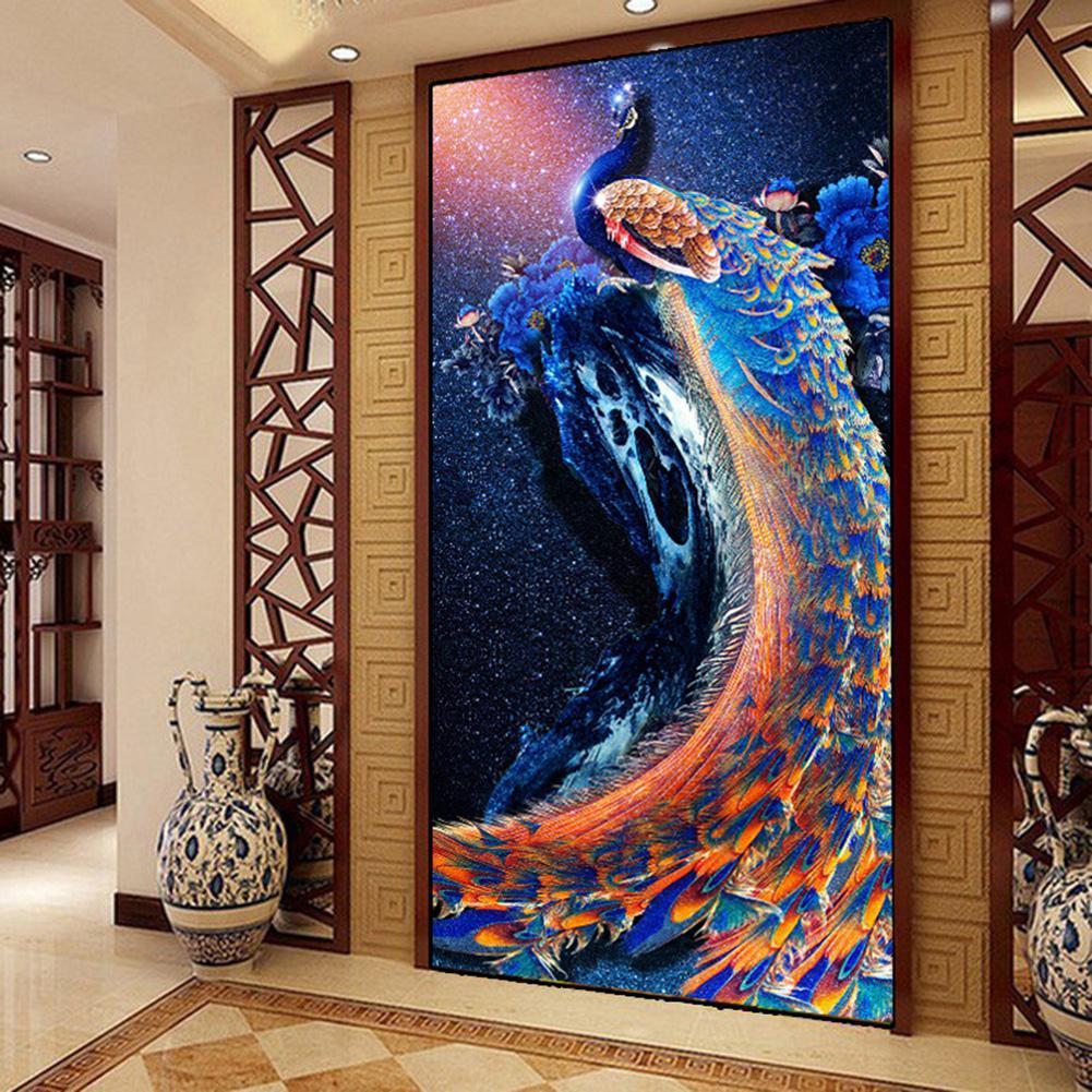 Peacock 30x56cm(canvas) partial round drill diamond painting