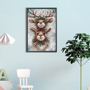 Two Deer Heads 40*60CM (canvas) Full Round Drill Diamond Painting