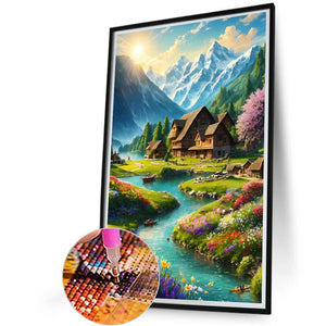 Scenery At The Foot Of Snowy Mountains 40*60CM (canvas) Full Round Drill Diamond Painting